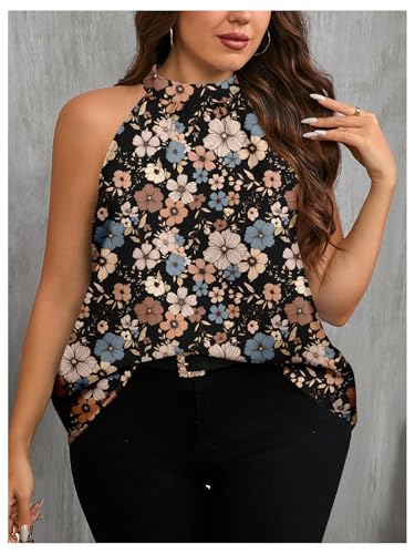Image of RoseSeek Women's Tropical Paisley Halter Blouse Boho Shirt Vacation Tops | Polka Dots Print, Halter Tops, Summer Tops, Going Out Tops, Beach, Dressy Tops, Boho Blouses