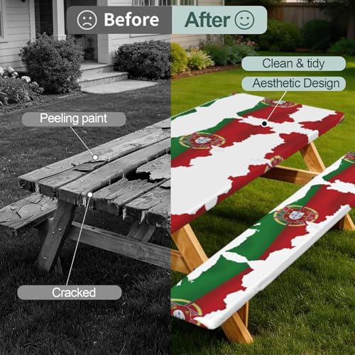 Mantel de mesa de camping impermeable y fundas de banco para picnic 3