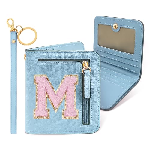 Image of COSHAYSOO Initial Wallet RFID Small Bifold Slim Letter Wallet for Women Teenager Girls Travel Daily Necessities Credit Cards Money Cash Coin Organizer, Blue pink, Compact, M