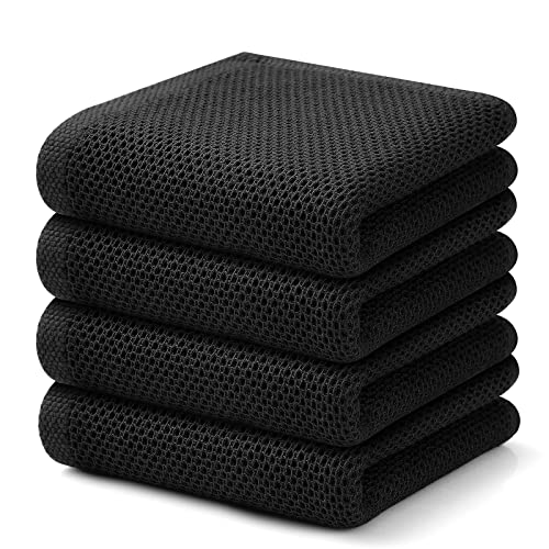 Kitinjoy 100% Cotton Waffle Weave Kitchen Dish Towels, 13 In X 28 In, Super Soft Absorbent Kitchen Towels For Drying Dishes, 4-Pack, Black #TOP4