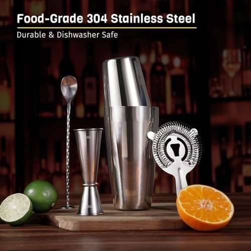 Boston Cocktail Shaker Set, 4-Piece Bar Tools Set, Professional Bar Set with Boston Shaker, Bar Spoon, Jigger, Hawthorne Strainer, Stainless Steel, Dishwasher Safe, Ideal Bartender Kit for Bar - Thumbnail 3