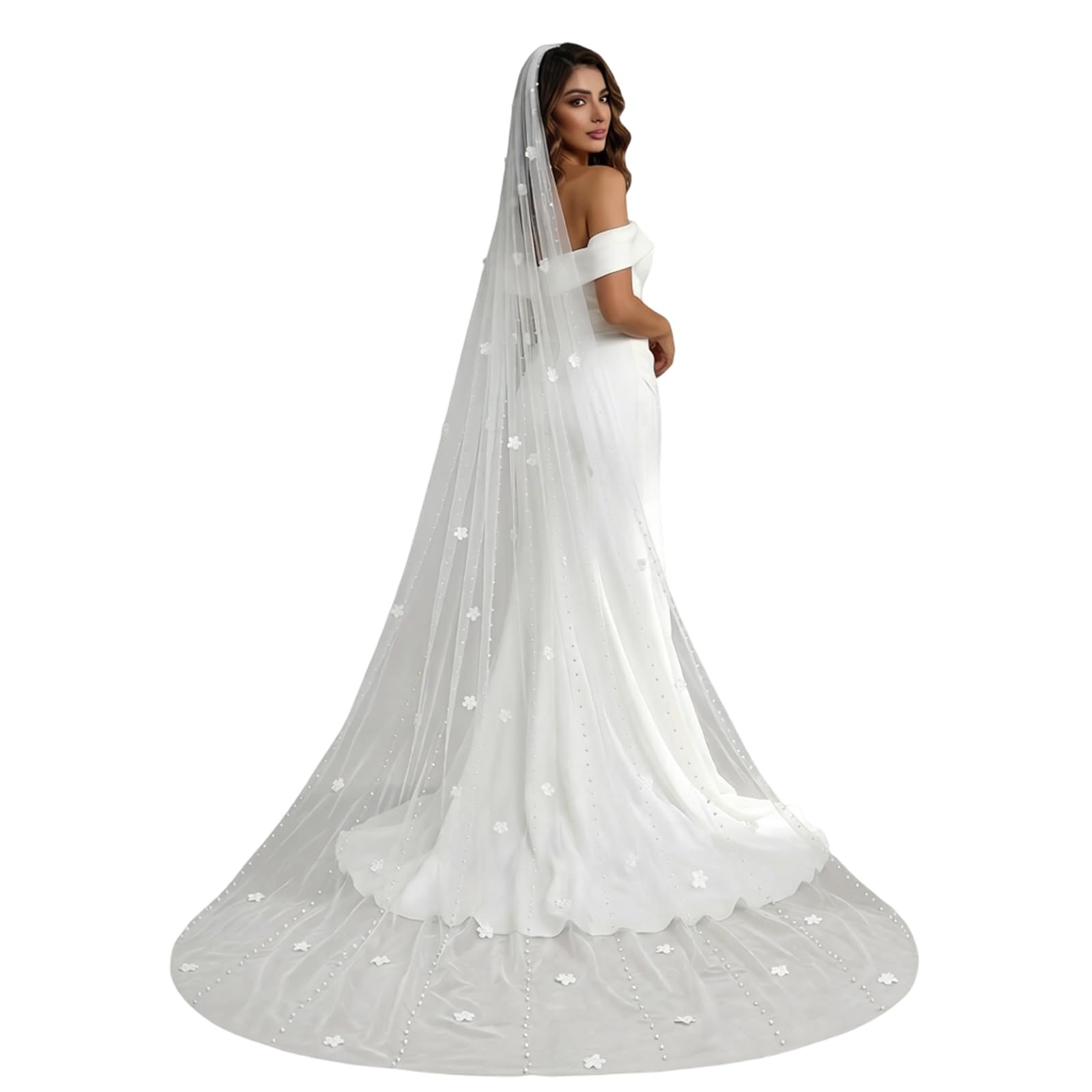 Romantischer Brautschleier mit Perlen, lang, U-Form, Kapellen, Zug, Schleier für Brautschmuck, Strand, Hochzeit, besondere Anlässe, Fotoshootings, künstliche Perlen, Hochzeit, Outdoor-Zubehör