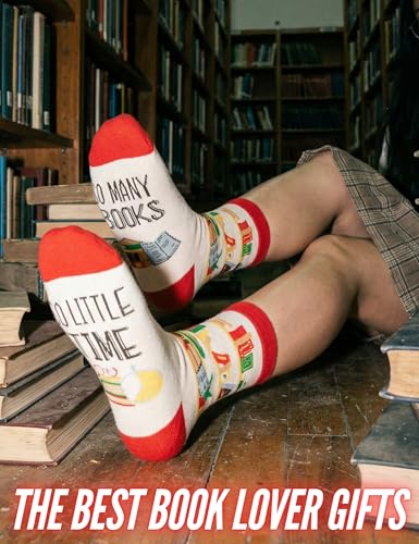 INNObeta Book Lover Gifts for Women, Gifts for Readers Book Lovers, One Size Crew Socks, So Many Books So Little Time - Image 4
