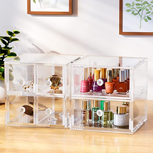 Aitee Acrylic Clear Makeup Organizer With 4 Drawers Stackable Cosmetics Storage Display Case For Vanity,Bathroom Counter, Dresser,Desktop,Countertop Holder For Lipstick,Brushes, Eyeshadow, Nail Polish,Jewelry #TOP4