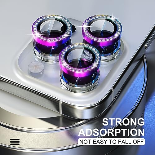 Image of Choiche Compatible for iPhone 15 Pro /iPhone 15 Pro Max Camera Lens Protector Bling, 9H Tempered Glass Camera Cover Screen Protector Metal Ring Decoration Accessories (Diamond-Colorful)