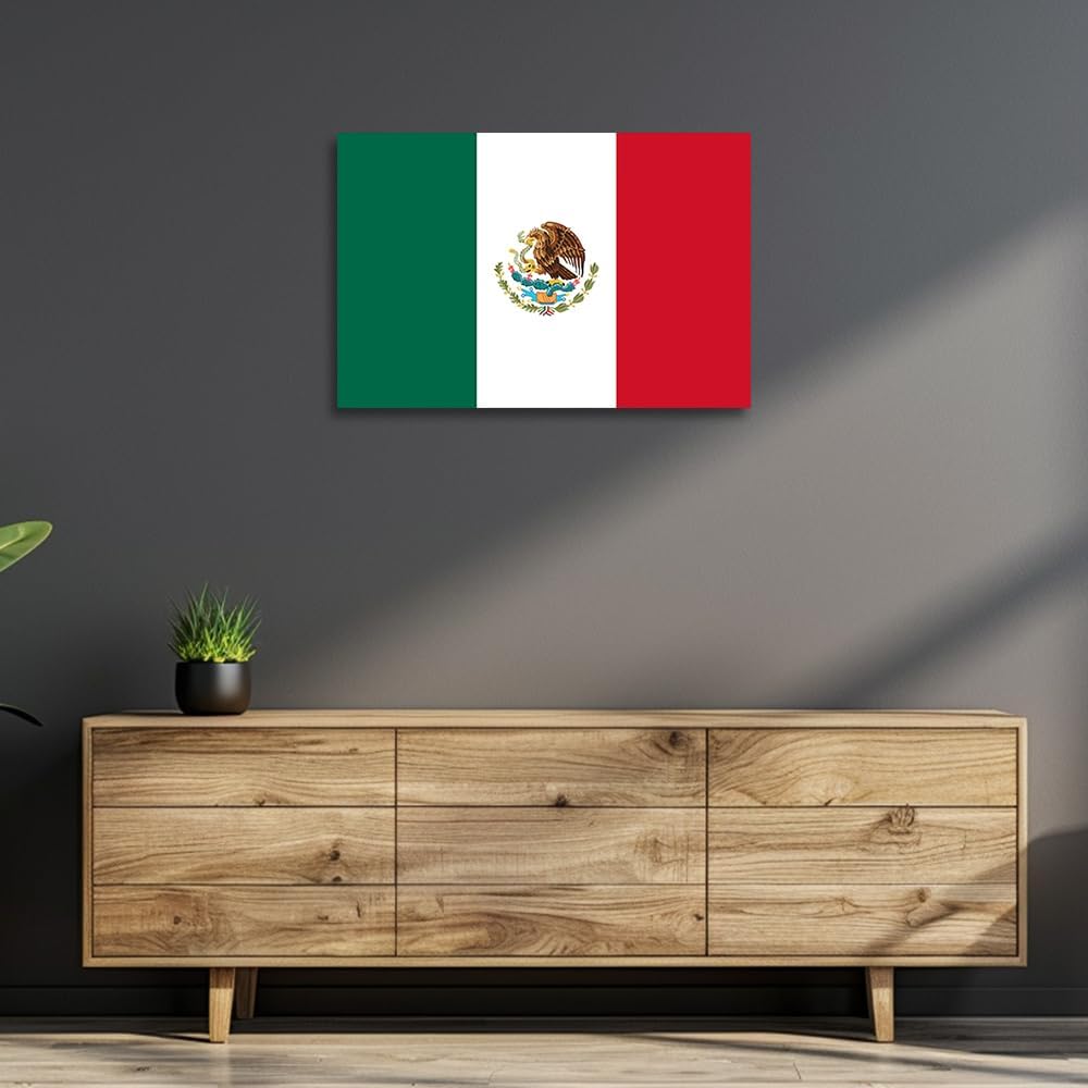 CGXLB Mexican Flag Wall Art Framed National Flag of Mexico Photo Print Painting Eagle Posters Green White Red Country Decor for Office Living Room Dorm Bedroom Kitchen Man Cave 12"x18"