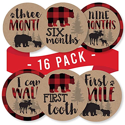 16 Monthly Baby Milestone Stickers Boy - Lumberjack Baby Monthly Milestone Stickers for Baby Boy, Milestone Baby Monthly Stickers, Baby Month Stickers for Baby Photo Props, Monthly Baby Stickers Boy