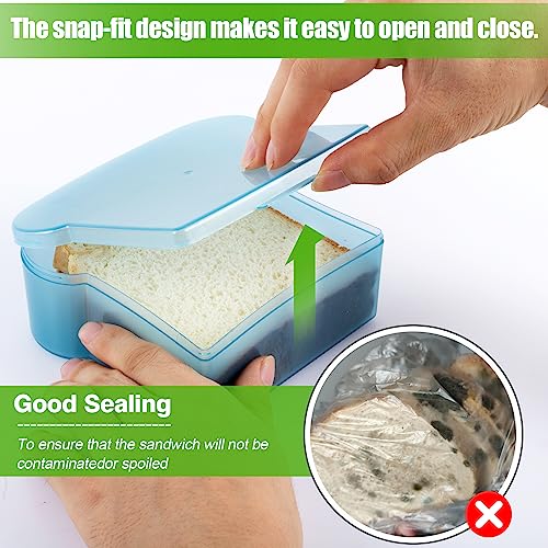 Alphatool 20 Oz Sandwich Containers For Kids, Toast Shape Lunch Box With Lids, Reusable Bpa Free Plastic, Microwave & Freezer Safe, Small Food Storage Case For Adults Snack Meal Prep (4 Pcs) #TOP3
