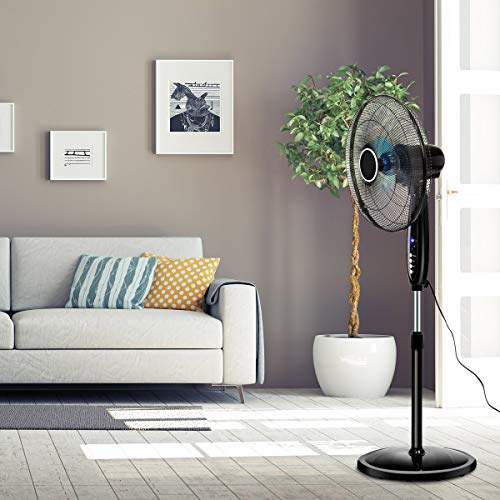 Goflame 16" Dual Blade Pedestal Fan, Oscillating Stand Fan Height Adjustable With Remote Control, 3 Speed Settings, Timer, Lcd Display, Ideal For Bedroom, Living Room, Office #TOP7