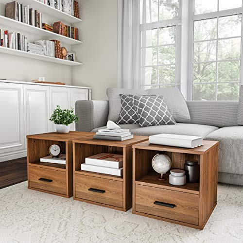 Lavish Home Side Table with Storage - Minimalist Modern Nightstand or End Table with Drawer - Stackable Modular Accent Furniture for Bedroom, Living Room, or Office (Brown Woodgrain) by Lavish Home - Used condition - Image 5