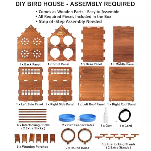 Image of Signamio Upgraded Wooden Bird House with 4 Bird Space Option and Water Feeder - Large Bird Nest for Outdoor Use, Durable Birds Nest Home, Ideal for Birdwatching Enthusiasts