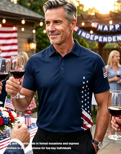 Image of redgino Men's Patriotic Polo Shirts Stretch 1776 Independence Day USA Short Sleeve American Flag Graphic Golf Shirt