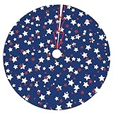 Red Blue Stars Independence Day Christmas Tree Skirt, Xmas Supplies Large Tree Mats Christma Decorat