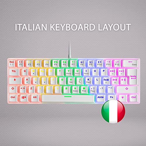 MK60 Bianco, Tastiera Gaming Meccanica FRGB, Antighosting, Switch Meccanico Rosso, Lingua Italiano - Tastiera gaming - Immagine 5