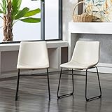 Roundhill Furniture Lotusville Vintage PU Leather Dining Chairs, Set of 2, White