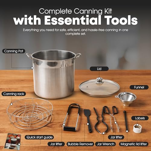 GasOne Canning Pot with Canning Supplies, Lid, Funnel, Jar Tongs, Magnetic Lid Lifter, Bottle Opener – Stainless Steel Canner with Riveted Handles, Induction Ready Tri-Ply Bottom - Image 3