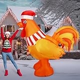 RoundFunny 6Ft Christmas Rooster Inflatable with Built in LED Lights Xmas Chicken Blow-Up Lawn Decoration for Winter Home Garden Yard Holiday Party Indoor Outdoor Decor