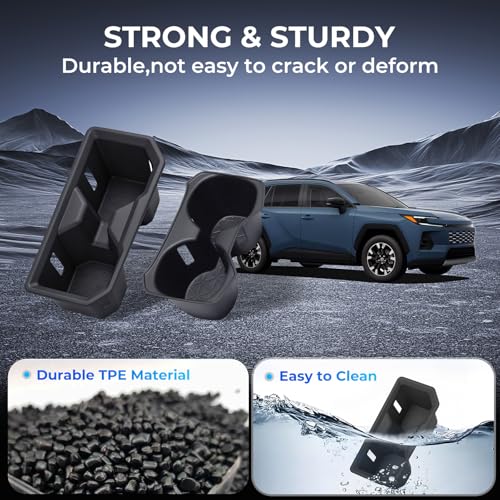 Image of 1st & 2nd Row Cup Holder Inserts for Toyota RAV4 2026, Center Console Interior Accessories Front & Rear Cup Holders Covers Protector for 2026 RAV 4, Black