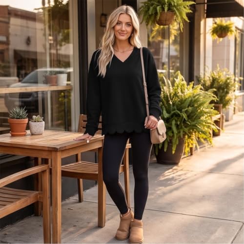 V Neck Scalloped Sweatshirts Women Oversized Layered Pullover Sweatshirt - image 6