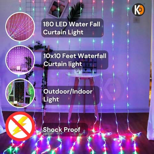 Image of K D Waterfall Curtain String LED Light (180 LEDs, Multi, 10x 08 Ft, 8 Modes, Plug Operated String led Light for Diwali /Navratri /Christmas for Indoor & Outdoor (Waterfall Multi)