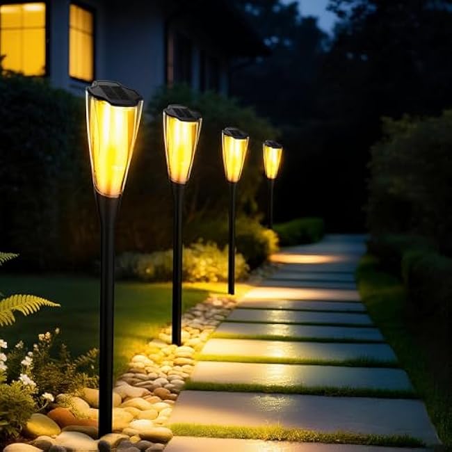 Solar Flame Lights Outdoor¡ª Torch Lights with Flickering Flame, Waterproof Landscape Garden Pathway Light, Solar Torches for Outside Patio Pathway Yard Decorations (4 Pack)