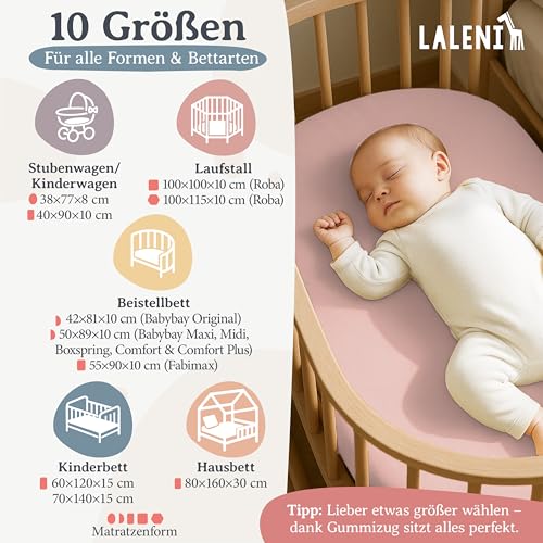 Laleni Jersey Spannbettlaken, 40x90cm, für Baby Beistellbett & Stubenwagen, 100% Baumwolle, Oeko-TEX Zertifiziert, 2er Set, Rosa – Ansicht 2