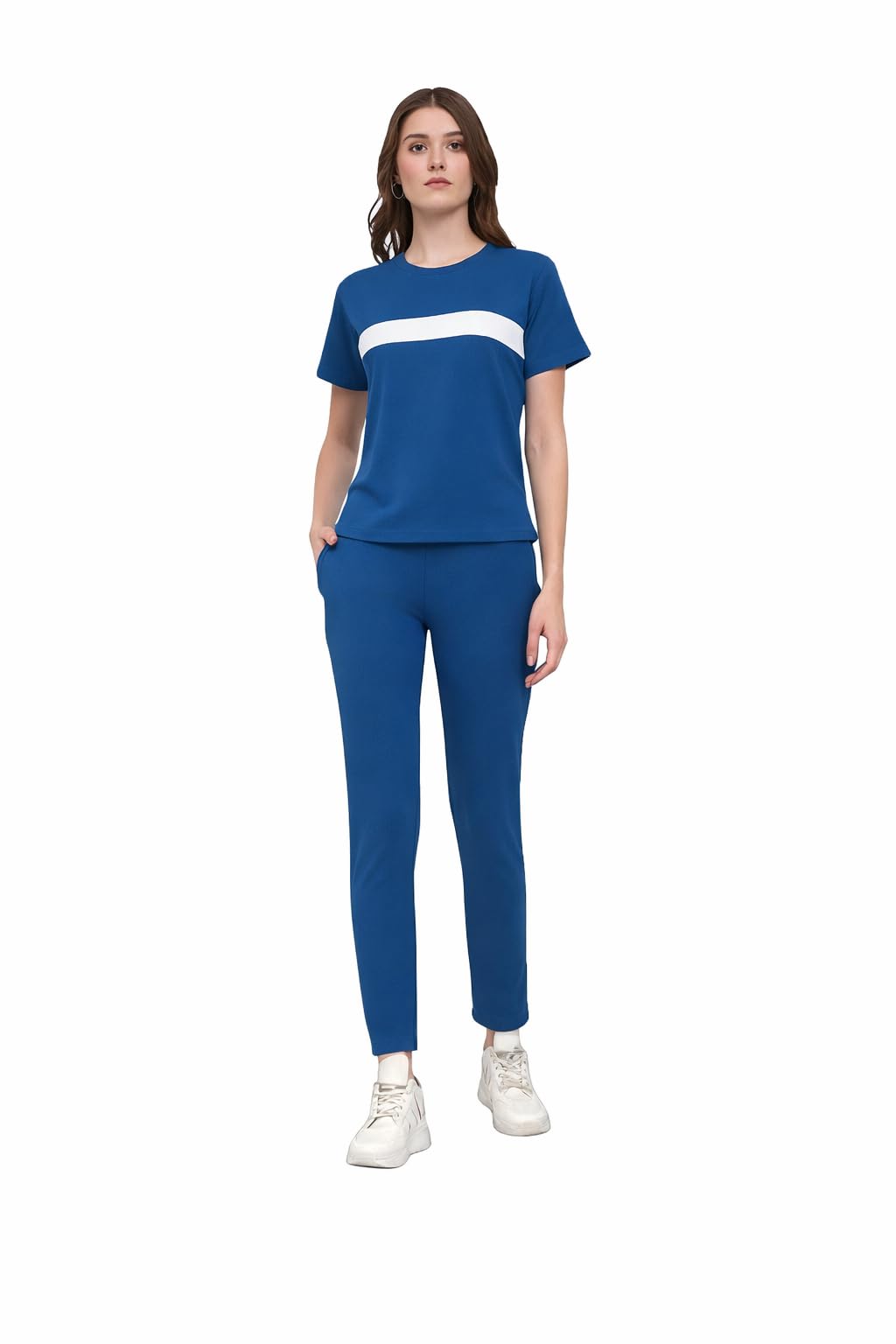 Women's Cotton Blend Tracksuit Set Half Sleeve Round Neck Regular Fit with Side Pockets Straight Length and Drawstring Pants 2 Pieces-image-24