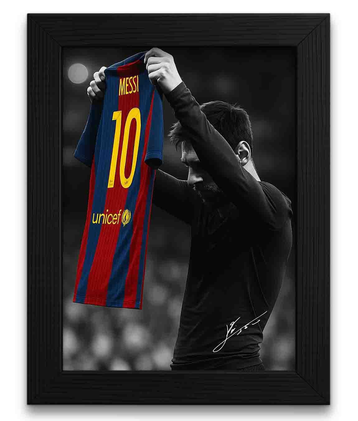 DmcreativityCraft Lionel Messi FC Barcelona Wall Art - Framed Soccer Poster for Bedroom or Office Decor - Inspirational Motivational Sports Merchandise (12 x 9 inches)