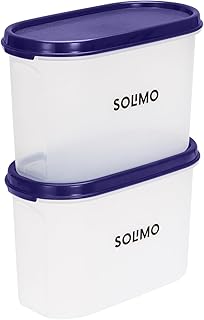 Amazon Brand - Solimo Modular Plastic Storage Containers with Lid Airtight BPA-Free Set of 2 1.2 L (Blue)