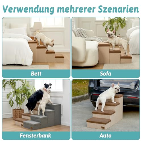 COZY KISS Hundetreppe für Kleine Hunde mit Stauraum, Breite Haustiertreppe Faltbare für Bett und Couch, Hunderampe mit Rutschfestem Boden, Lecksichere (Braun, 43x72x42.5cm, 3)