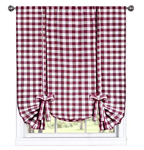 GoodGram Buffalo Check Plaid Gingham Custom Fit Farmhouse Window Curtain Tie Up Shades - Assorted Colors (Burgundy)