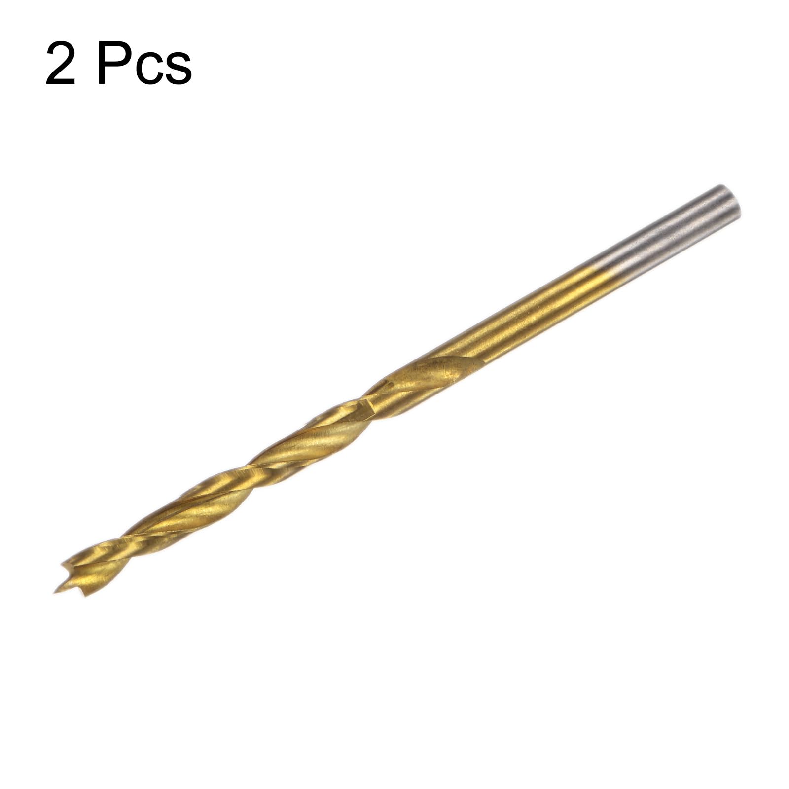 QUARKZMAN 2pz Punte Trapano Brad Point 3.5mm(9/64") Dia Dritto Codolo Tondo Punta Trapano Metrica Brad Point Spirale Punta Elicoidale per Falegname Lavorazione Legno Gomma, Dorato