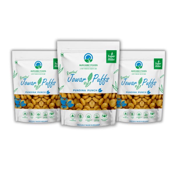 Aurganic foods Pudina Punch Jowar puffs Pack of 3 80g Each | Healthy Roasted Namkeen | Gluten Free & No Palm Oil. (B0D1K5JLQM) Amazon Price History, Amazon Price Tracker