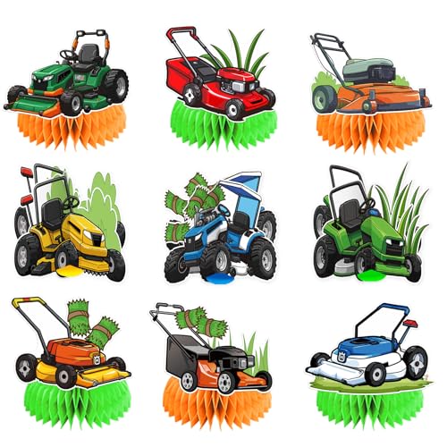 9 Pcs Lawn Mower Honeycomb Centerpieces Lawn Mower Table Decorations Lawnmower Party Decorations for Lawn Mower Birthday Party Supplies
