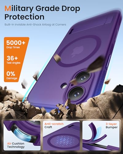 Image of Vihibii for iPhone 17 Cover with Stand & Camera Control, [Compatible with Magsafe], Full-Cover Lens Protection, Rugged Hard Back & Silicone Edge, Non-Slip Translucent Slim Case, 6.3 inch 2025, Purple