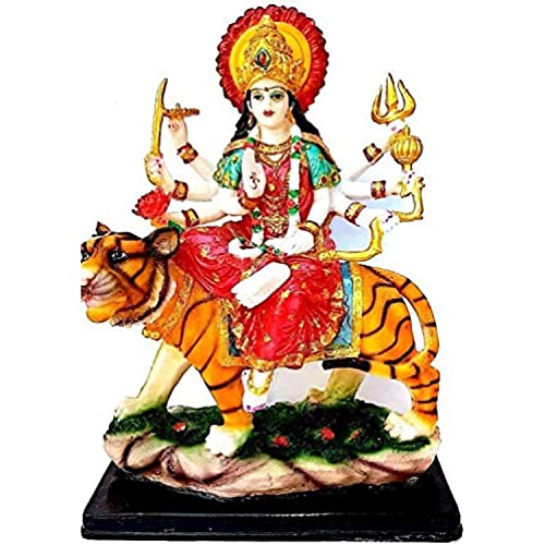 Statue de Maa Durga Devi 28 cm idole en résine dorée pour autel indien