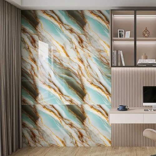 Image of WALLVEAR PE Foam Marble Wall Panel Sheet | Self Adhesive DIY Wall Covering (57, Blue Gold)