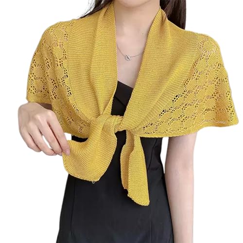 NiceYnn Scialle Maglia Nodata Sciarpa Spalla Poncho all'Uncinetto, giallo, Taglia unica