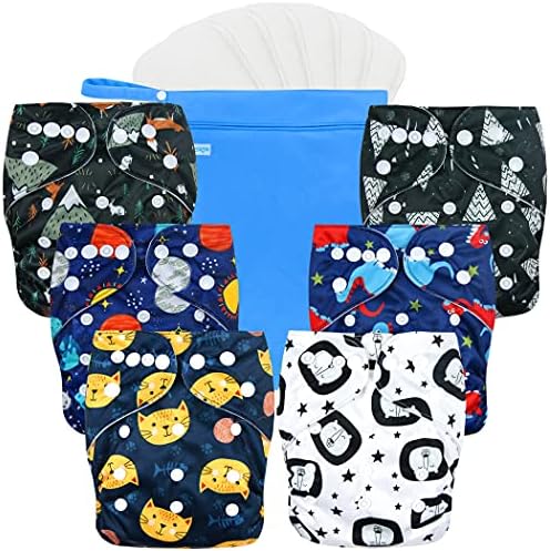 wegreeco Washable Reusable Baby Cloth Pocket Diapers 6 Pack + 6 Rayon Made from Bamboo Inserts (with 1 Wet Bag, Flower)