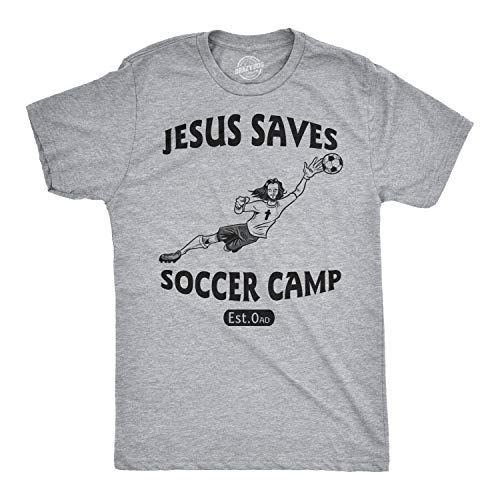Jesus Saves Soccer Goalie T Shirt Funny Religion Football Sports Tee (Heather Grey) - L #TOP22