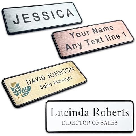 Custom Name Tag Badges with Text & Logos, Personalized Aluminium Name ID for Employee, School Teacher, Kids, 1.1 Inch x 3.1 Inches Name ID with Pin, Magnetic, Adhesive Backing Cover