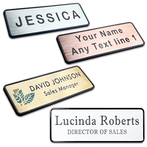 SINKAA - Custom Name Tag Badges, Personalized Metal Name ID Badge Tag for Employee, School Teacher, Kids, 1.1 Inch x 3.1 Inches Name ID with Pin, Magnetic, Adhesive Backing