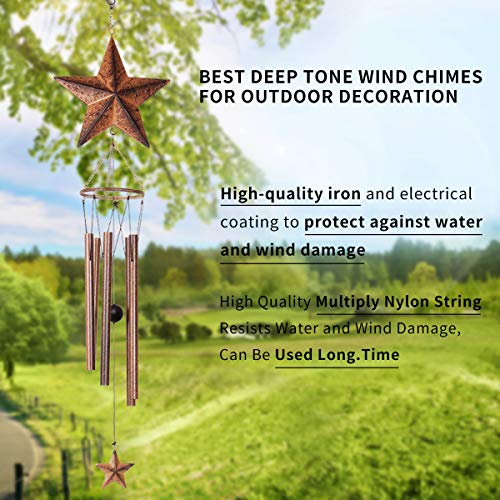 Epartswide Wind Chimes,Star Wind Chimes For Outside With 5 Hollow Aluminum Tubes, Rustic Wind Chime Hanging Decor For Garden Patio Yard #TOP4