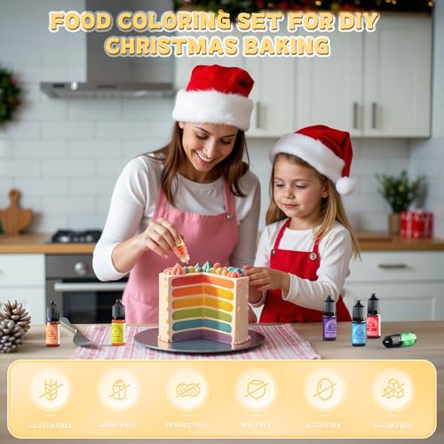 Wwtop Lebensmittelfarbe 6 Farben x12ml, Hochkonzentriert Lebensmittelfarbe Flüssig zum Backen, Lebensmittel Farben Food Coloring Set für Fondant, Christmas Kuchen, Macarons,Donuts,Kekse (Regenbogen)