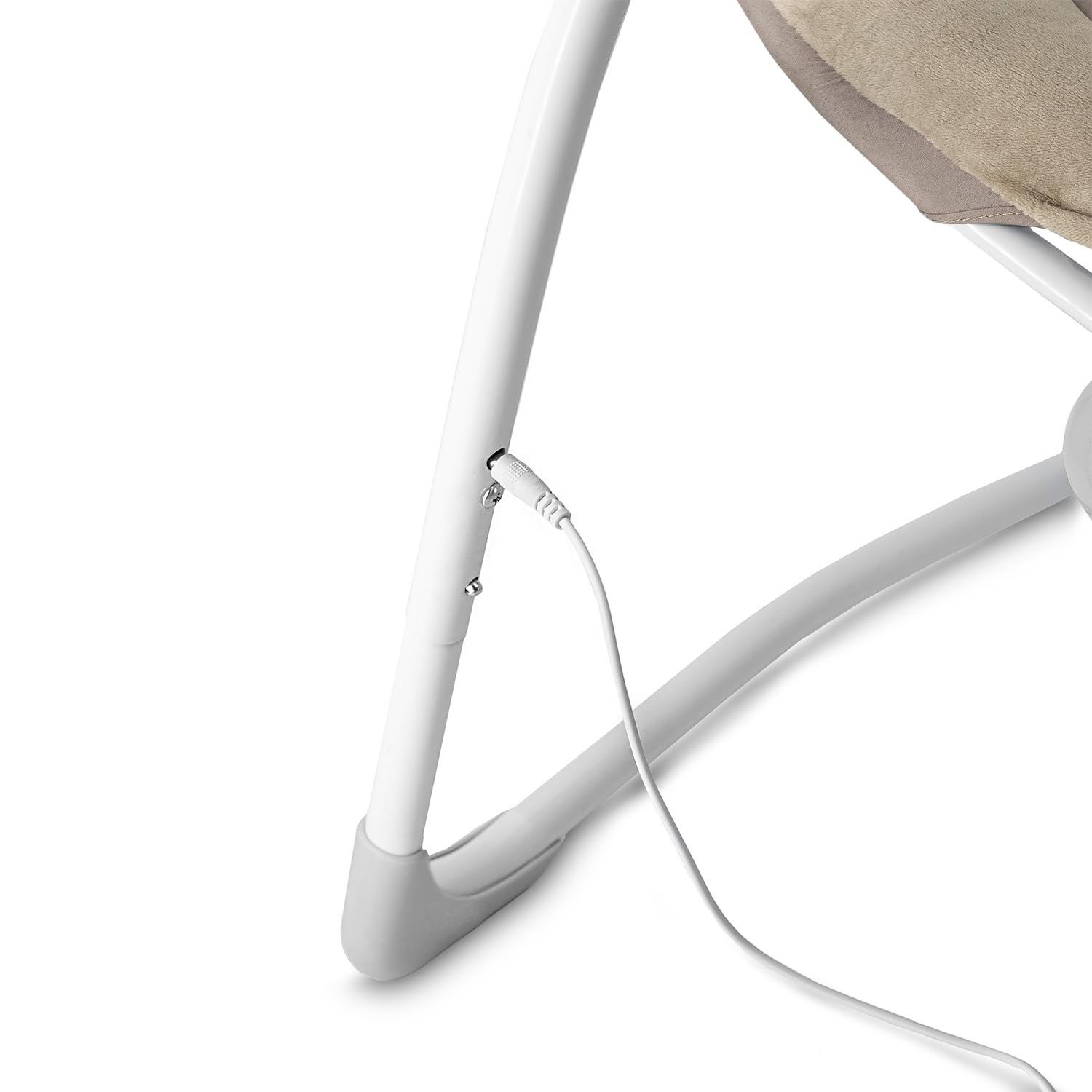 Balancelle MoMi LISS pour bébés jusqu'à 9 kg, pliable, à piles ou secteur avec câble USB, harnais 5 points, arche avec jouets, 6 mélodies, minuterie, 5 vitesses de balancement