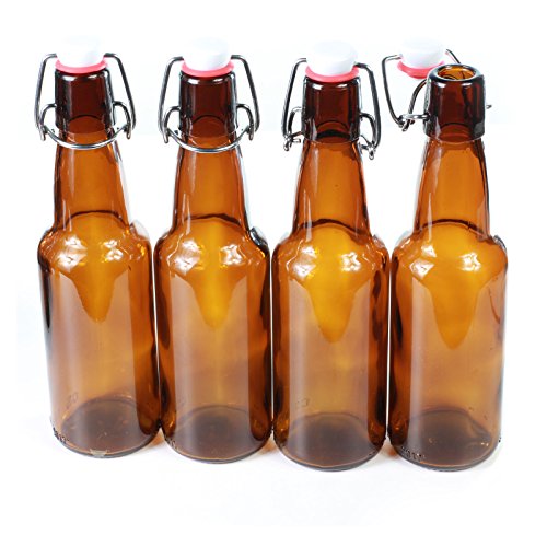 Miniatura 4 de Goldbearuk Botellas Con Tapón Mecánico - 12 Botellas Con Tapón Mecánico Para Cerveza De Cristal Marrón, Vidrio, 330ml