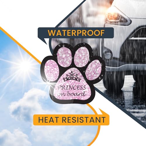 Image of Magnet Me Up Passenger Princess on Board Pink Sparkly Pawprint Magnet Decal - 5 Inch - Heavy-Duty Automotive Magnet - Add a Touch of Sparkle to Your Car, Truck, SUV - Ideal for Pet Lovers