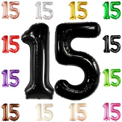 KatchOn Giant Black 15 Balloon Numbers Foil 40 Inch 15 Birthday Decorations