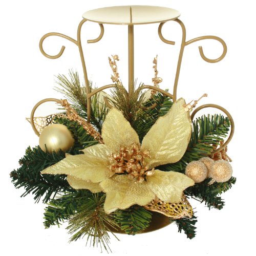 WeRChristmas - Centro de Mesa navideño con portavelas (22 cm), Color Beige y Dorado
