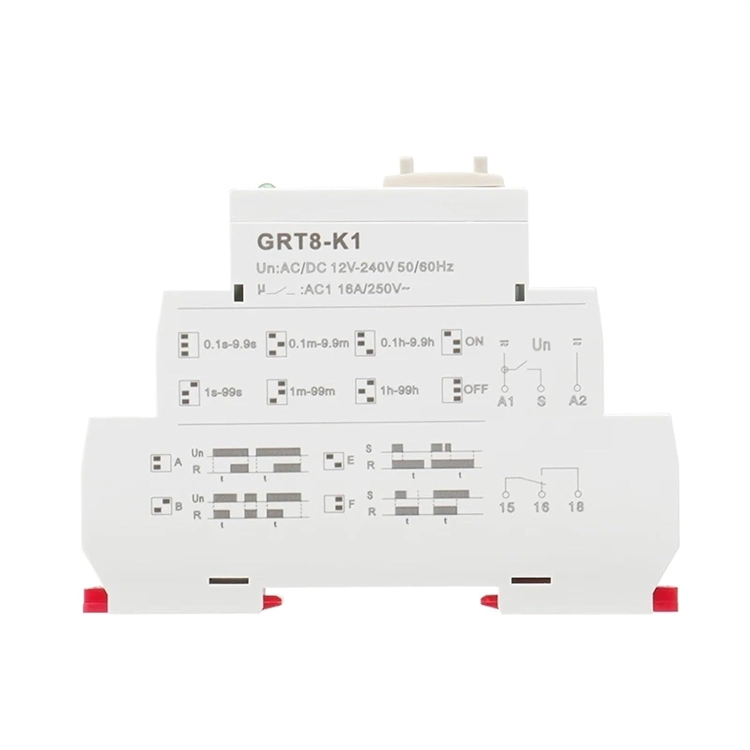 GRT8-K Digital Setting Timer Relay AC 12V 24V 220V 230V Multifunction Time Delay on Off Relay(GRT8-K2 ACDC12V-240V)